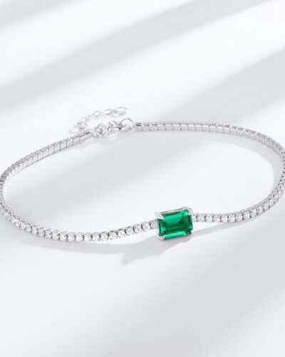 925 Sterling Silver Baguette Lab Created Emerald Tennis Bracelets