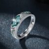 925 Sterling Silver Blue Green Marquise Cut Moissanite Ring Wedding Band