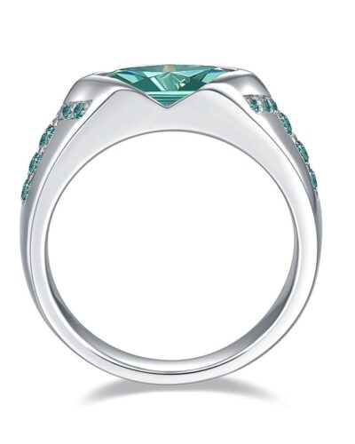 925 Sterling Silver Blue Green Marquise Cut Moissanite Ring Wedding Band