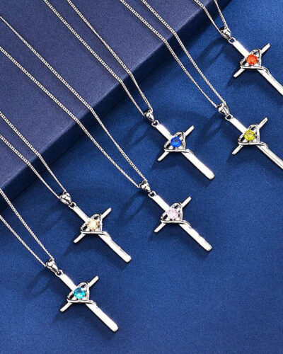 925 Sterling Silver CZ Cross Necklace 2