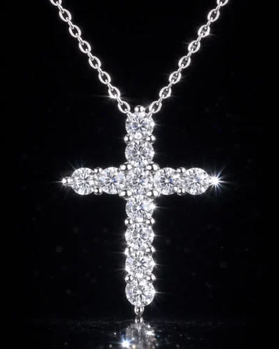 925 Sterling Silver Cross Moissanite Necklace