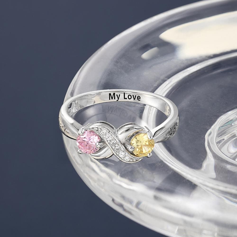 925 Sterling Silver Custom Two Stone Ring Birthday Gift for Women