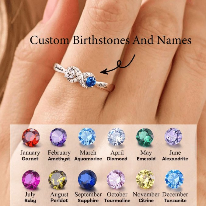 925 Sterling Silver Custom Two Stone Ring Birthday Gift for Women 2