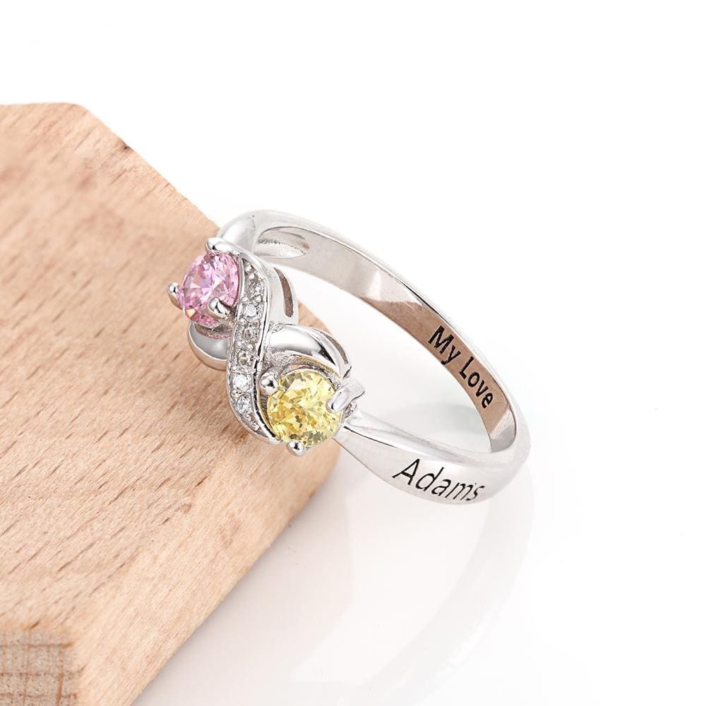925 Sterling Silver Custom Two Stone Ring Birthday Gift for Women