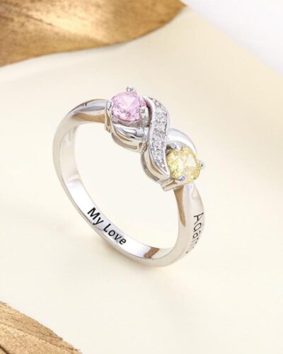 925 Sterling Silver Custom Two Stone Ring Birthday Gift for Women