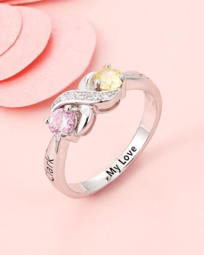 925 Sterling Silver Custom Two Stone Ring Birthday Gift for Women