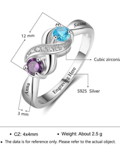 925 Sterling Silver Custom Two Stone Ring Birthday Gift for Women 8 1