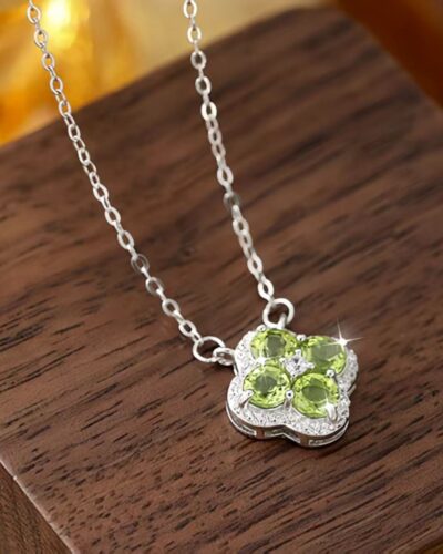 925 Sterling Silver Four-Leaf Clover Peridot Pendant Necklace