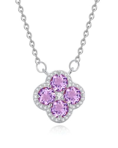 925 Sterling Silver Four-Leaf Clover Peridot Pendant Necklace