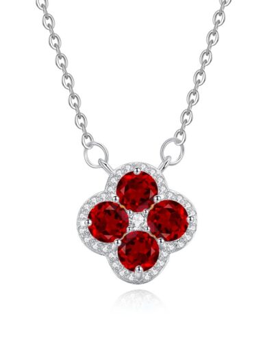 925 Sterling Silver Four-Leaf Clover Peridot Pendant Necklace