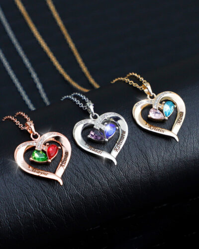 925 Sterling Silver Heart Pendant Custom Name Birthstone Necklace for Mom Wife