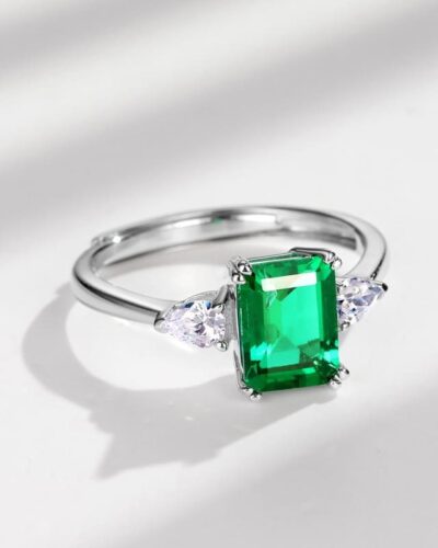 925 Sterling Silver Lab Grown Emerald Ring May Birthday Gift