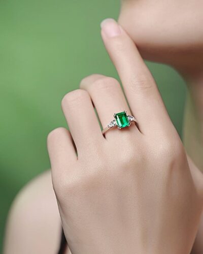 925 Sterling Silver Lab Grown Emerald Ring May Birthday Gift