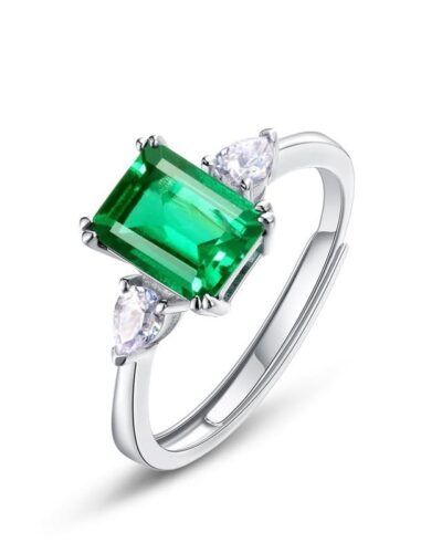 925 Sterling Silver Lab Grown Emerald Ring May Birthday Gift