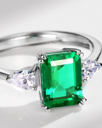 925 Sterling Silver Lab Grown Emerald Ring May Birthday Gift