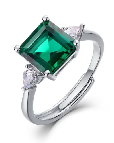 925 Sterling Silver Lab Grown Emerald Ring May Birthday Gift