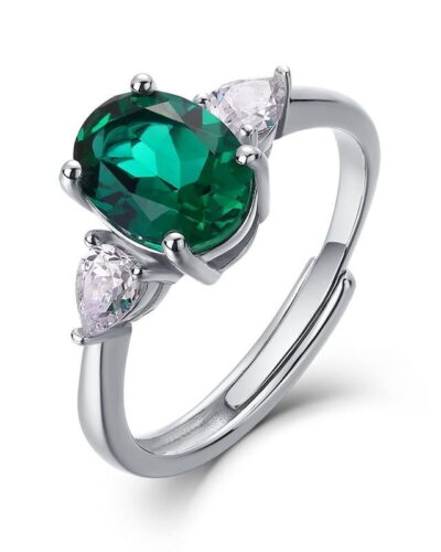 925 Sterling Silver Lab Grown Emerald Ring May Birthday Gift