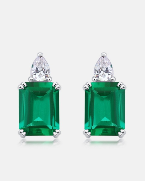 925 Sterling Silver Lab Grown May Emerald Green Stud Earrings