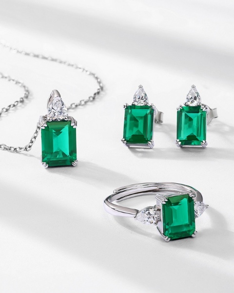 925 Sterling Silver Lab Grown May Emerald Green Stud Earrings