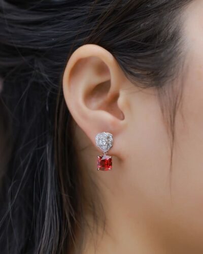 925 Sterling Silver Rose Ruby Dangle Earrings July Birthstone