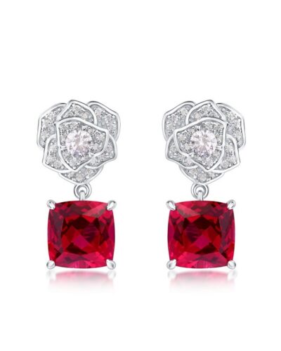 925 Sterling Silver Rose Ruby Dangle Earrings July Birthstone