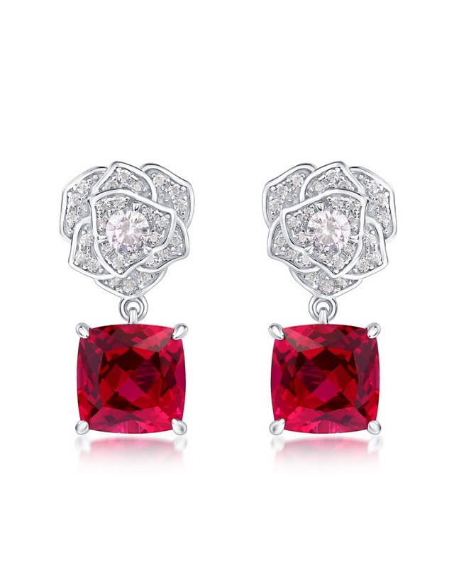 925 Sterling Silver Rose Ruby Dangle Earrings July Birthstone