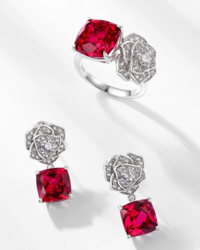 925 Sterling Silver Rose Ruby Dangle Earrings July Birthstone