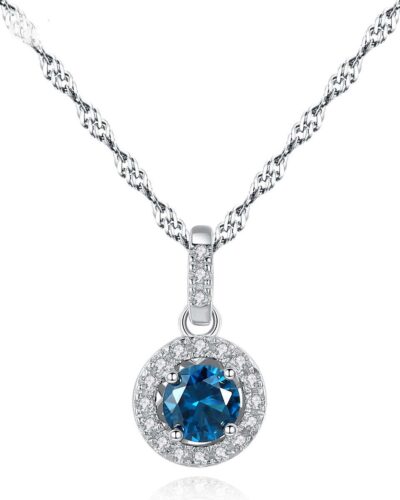 925 Sterling Silver Round Sapphire Birthstone Necklace