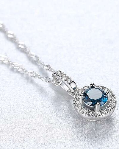 Alternativní pohled na 925 Sterling Silver Round September Sapphire Birthstone Necklace