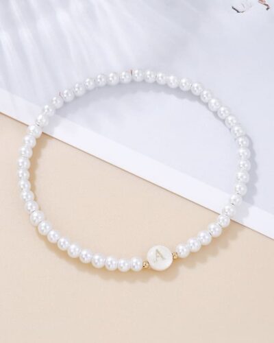 Versatile A-Z Letter Beaded Pearl Bracelet for Women