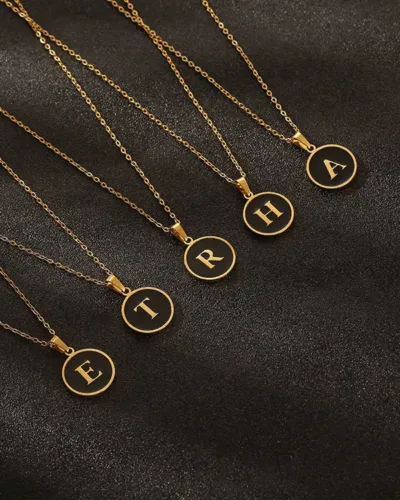 A-Z Letter Necklace Stainless Steel Gold Plated Black
