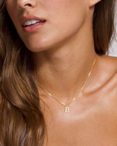 A-Z Long Gold Name Necklace Pendant Women Men