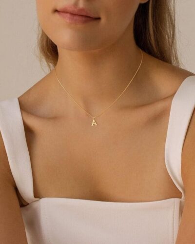 A-Z Long Gold Name Necklace Pendant Women Men