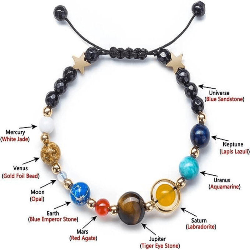 Adjustable Gemstone Solar System Bead Bracelet Unisex