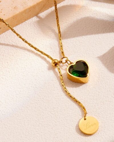 Adjustable Gold Emerald Heart Necklace Gift for Mom