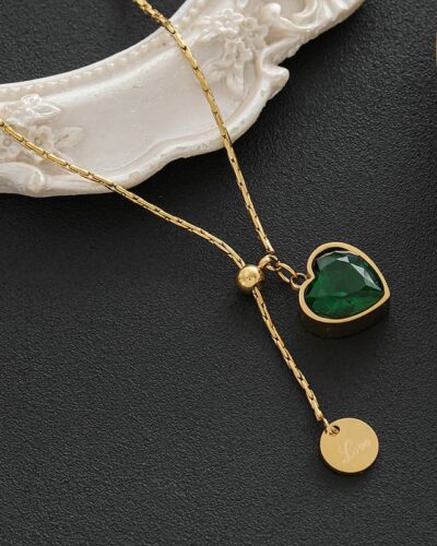 Adjustable Gold Emerald Heart Necklace Gift for Mom