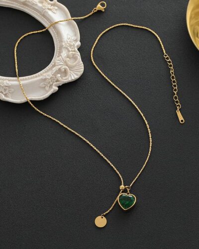 Adjustable Gold Emerald Heart Necklace Gift for Mom