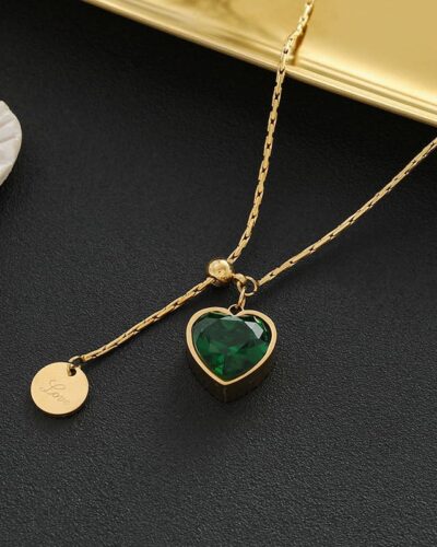 Adjustable Gold Emerald Heart Necklace Gift for Mom