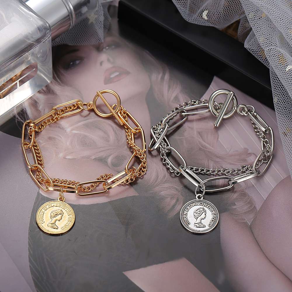 Alternative view of Alloy Bracelet with Vintage Portrait Pendant