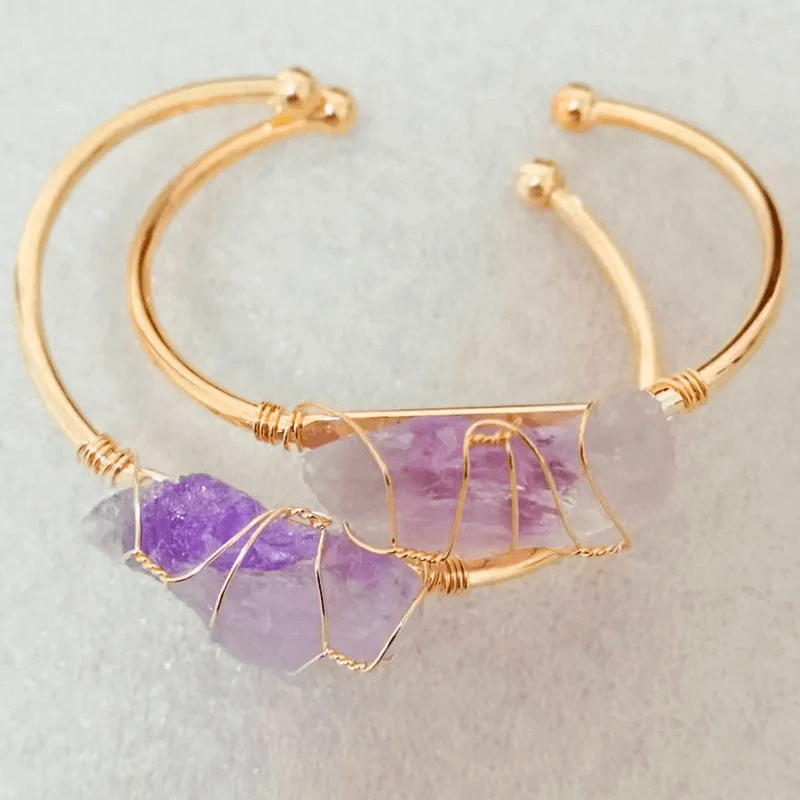 Raw Stone Open Bangle Crystal Bracelet for Women