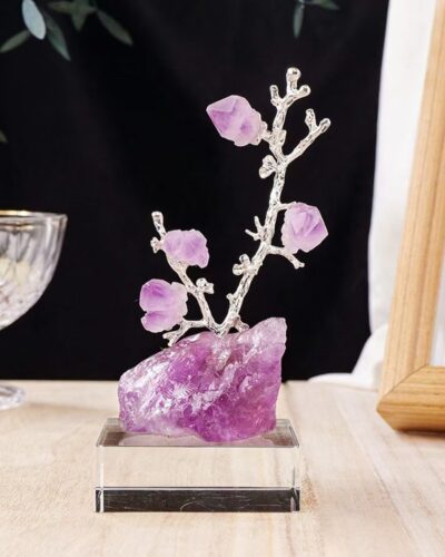 Genuine Amethyst Crystal Growing Tree Raw Stone Base