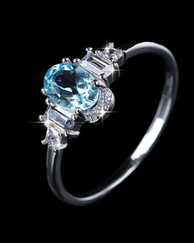 925 Sterling Silver Aquamarine Diamond Rings Jewelry Gift for Bride