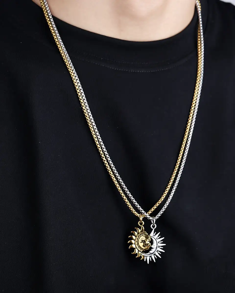 Asymmetrical Sun and Moon Couples Pendant Necklace - Görüntü 2