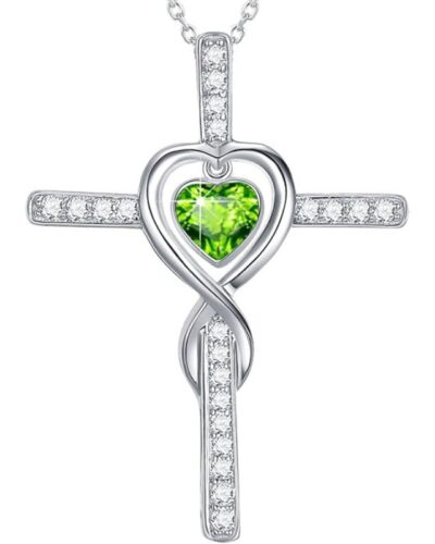 Silver Ladies Birthstone Cross Necklace Pendant