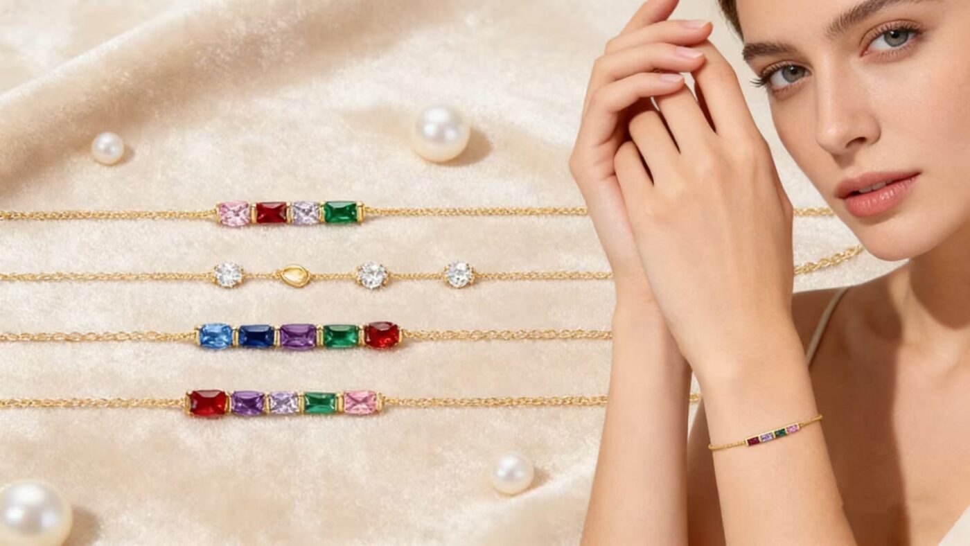 Baguette Personalized Family Birthstone Bracelet Gift for Her