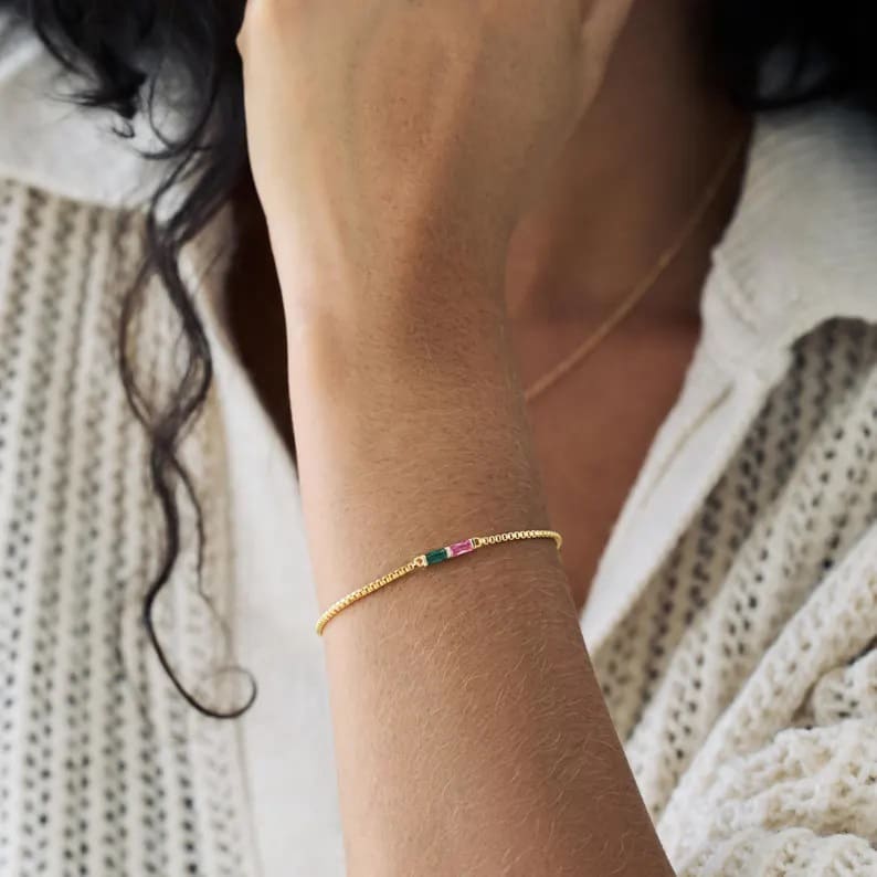 Baguette Personalized Family Birthstone Bracelet Gift for Her 2 2