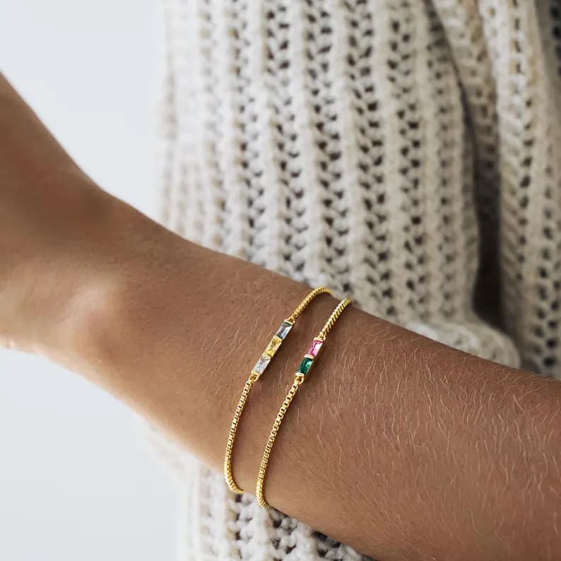 Baguette Personalized Family Birthstone Bracelet Gift for Her 3 2