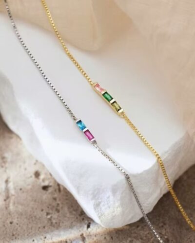 Baguette Personalized Family Birthstone Bracelet Gift for Her