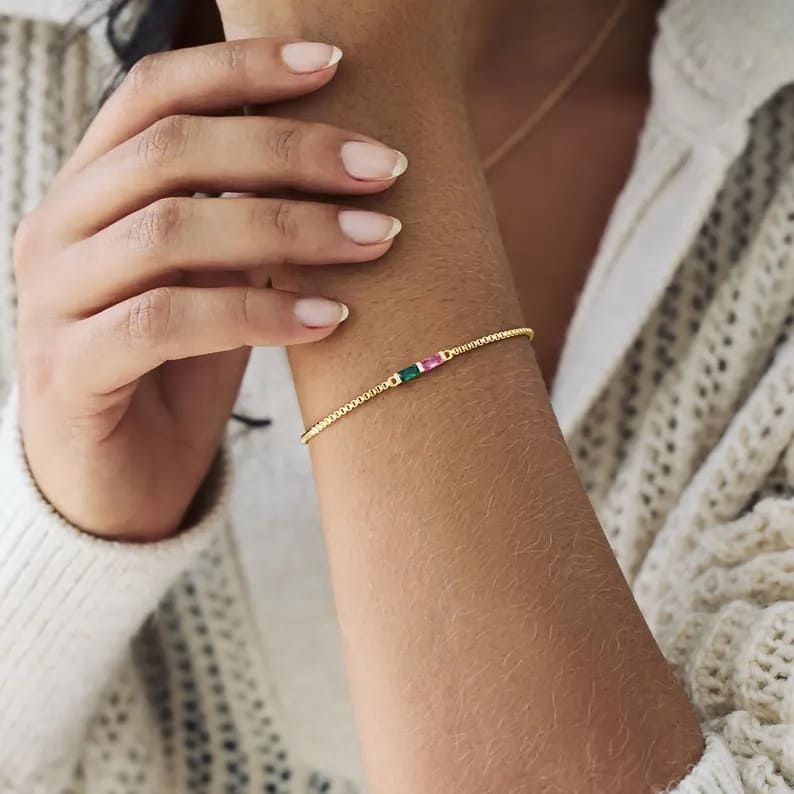 Baguette Personalized Family Birthstone Bracelet Gift for Her 4 2