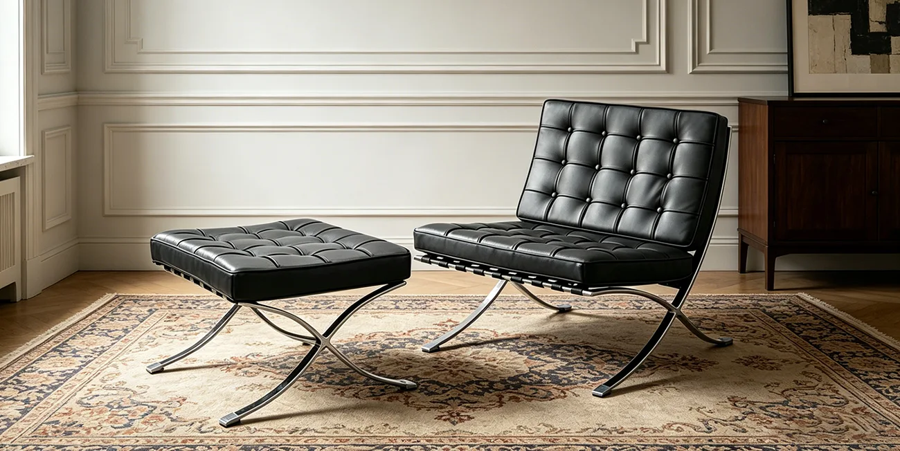 Barcelona Leather Chair with Ottoman Furniture 1